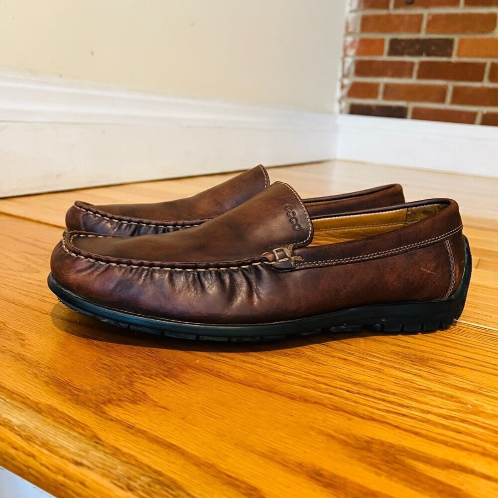 Men's ECCO Brown Leather Loafers Size 42 US 8.5 - Picture 3 of 16